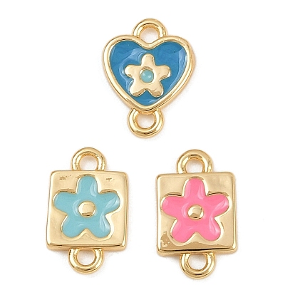 Подвески из латунной эмали, сердце квадратное с цветочными звеньями, реальный 18 k позолоченный