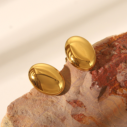 Модные овальные серьги-гвоздики из нержавеющей стали для женщин, золотые