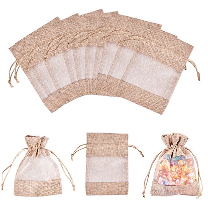 Cotton Packing Pouches, Drawstring Bags, with Organza Ribbons