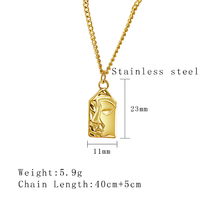 Abstract Human Face Stainless Steel Pendant Necklace with Cuban Link Chains