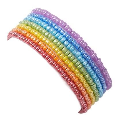 7 PCS Rainbow Style Glass Seed Beads Bracelets for Women