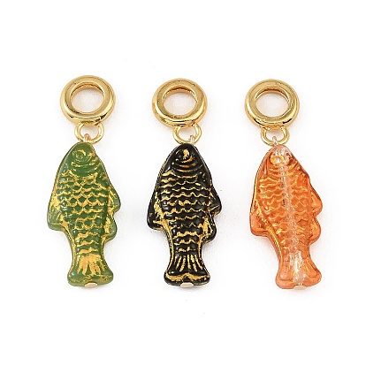 Brass Enamel European Dangle Charms, Large Hole Pendants, Fish, Rack Plating, Long-Lasting Plated, Cadmium Free & Lead Free, Real 18K Gold Plated