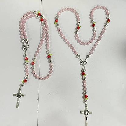 2Pcs Cat Eye & Resin & Acrylic Pendant Necklaces, Crucifix Cross, with Alloy Pendants