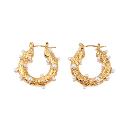 Ионное покрытие (IP) 304 серьги-гвоздики из нержавеющей стали с имитацией жемчуга ABS для женщин, U-образный