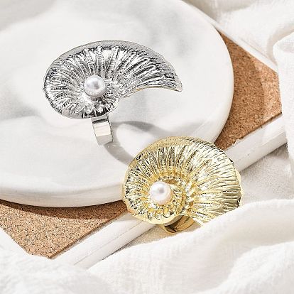 Регулируемые кольца из сплава ракушек для женщин, с пластиковой имитацией жемчуга