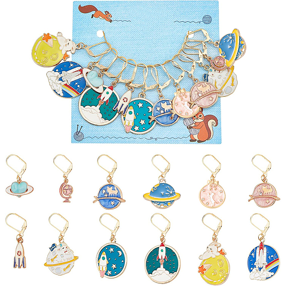 12 шт. 12 стильные плоские круглые и ракетные и сердце и звезды эмалированные маркеры с замком из сплава, с 304 выводами из нержавеющей стали и пластиковыми ушными гайками