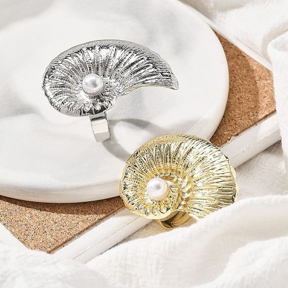 Регулируемые кольца из сплава ракушек для женщин, с пластиковой имитацией жемчуга