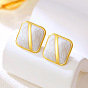 Brass Enamel Stud Earrings, Square, Golden