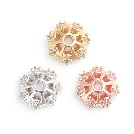 Многолепестковые латунные бусины с микропаве, прозрачные кубические циркония, цветок
