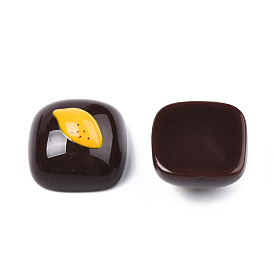 Opaque Resin Enamel Cabochons, Square with Gold Mango