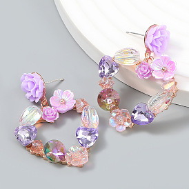 Spring Love Heart-shaped Flower Earrings - Fashionable European and American Ear Drops, Elegant Ear Accessories, Street Snap.