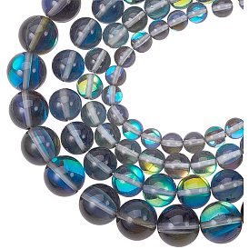 Perles synthétiques en pierre de lune, perles holographiques, teint, ronde