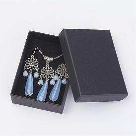 Gemstone Jewelry Sets, Pendant Necklaces & Hoop Earrings, with Brass Findings, Flower & Teardrop