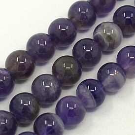 Natural Gemstone Beads Strands, Amethyst, AB Grade, Round