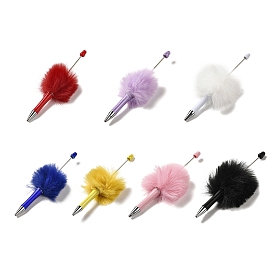 Plastic Ball-Point Pen, Plush Pompom Ball Beadable Pen, for DIY Personalized Pen with Jewelry Bead