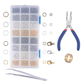 DIY Jewelry Making Kits, Jump Rings, Brass Lobster Claw Clasps, Bent-nose Jewelry Pliers, Beading Tweezers