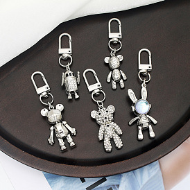 Cartoon Alloy Keychain with Space Rabbit and Robot Bear Pendant Accessory for Bags