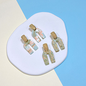  S925 silver needle earrings personalized U-shaped earrings for women camouflage soft clay earrings