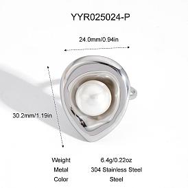 Кольцо-манжета из нержавеющей стали в форме капли для женщин, с имитацией жемчуга