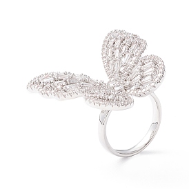 Butterfly Clear Cubic Zirconia Cuff Ring, Exquisite Brass Cubic Zirconia Open Ring for Women
