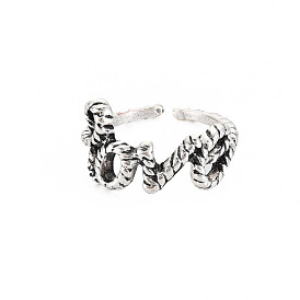 Word Love Open Cuff Ring, Tibetan Style Alloy Jewelry for Women, Cadmium Free & Lead Free