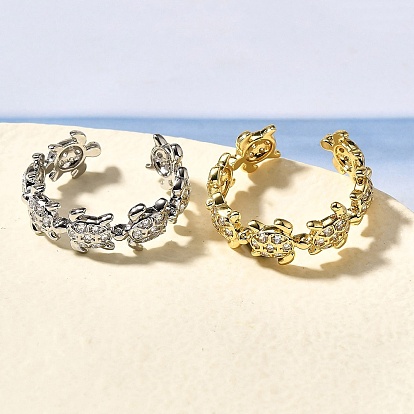 Латунные кольца-манжеты с микропаве и прозрачным цирконием для женщин, черепаха, стойки покрытие, долговечный, без свинца и без кадмия