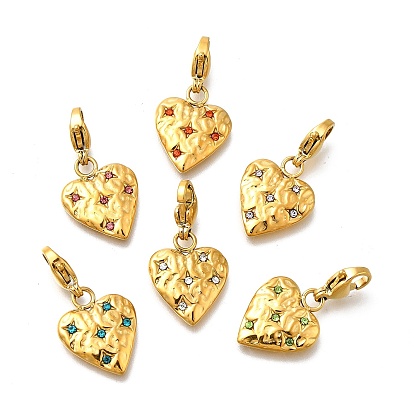 Сердце 304 подвеска из нержавеющей стали со стразами украшения, ионное покрытие (ip), с застежкой омар коготь, реальный 14 k позолоченный