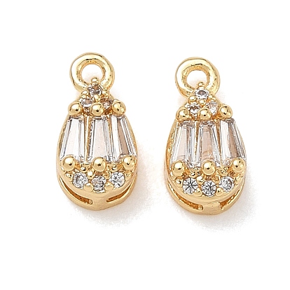 Brass Micro Pave Clear Cubic Zirconia Charms, Teardrop Charms