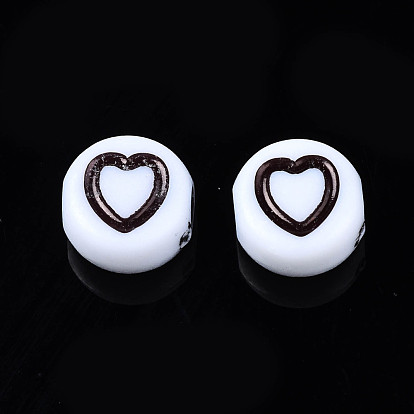 Opaque Acrylic Beads, Flat Round with Moon or Star or Heart