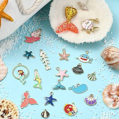 40Pcs 20 Styles Ocean Theme DIY Pendants Kits, including Alloy Enamel Pendants, Resin Pendants, Mixed Shapes