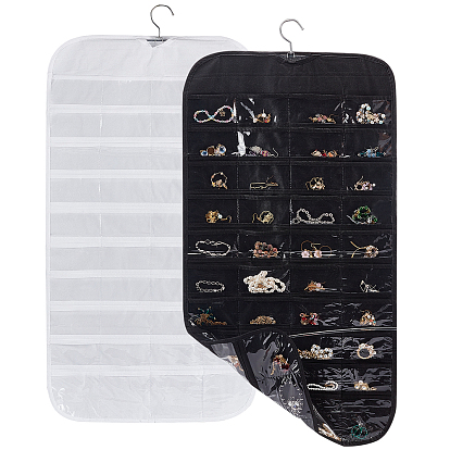 2Pcs 2 Colors Non-Woven Fabrics Jewelry Hanging Display Bags, Wall Shelf Wardrobe Storage Bags, with Rotating Hook and Transparent PVC 80 Grids