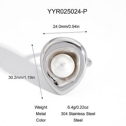 Кольцо-манжета из нержавеющей стали в форме капли для женщин, с имитацией жемчуга