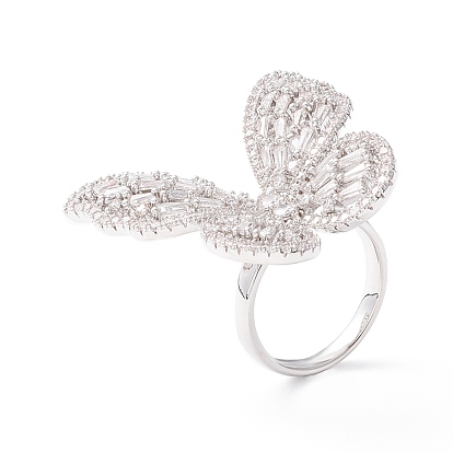 Butterfly Clear Cubic Zirconia Cuff Ring, Exquisite Brass Cubic Zirconia Open Ring for Women