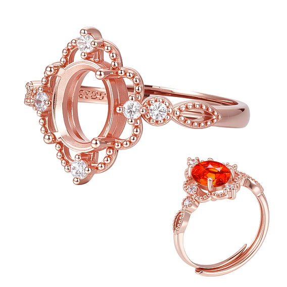 Регулируемый 925 овальный компонент кольца из стерлингового серебра с микропаве из кубических цирконий, настройки зубчатого кольца, с полировкой из замши