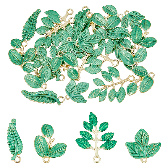 40 шт 4 стиль подвески из сплава эмали, золотой свет, лист и лиственная ветвь и кленовый лист