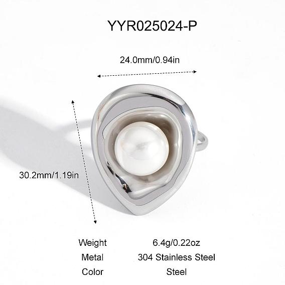 Кольцо-манжета из нержавеющей стали в форме капли для женщин, с имитацией жемчуга