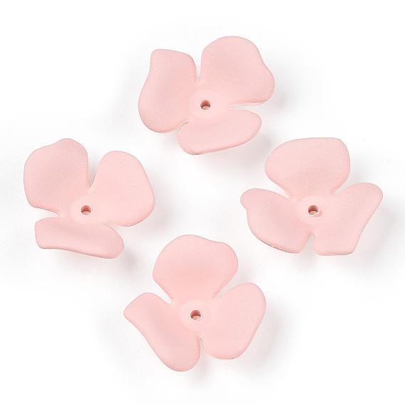 Акриловые колпачки для бусин, окрашенные распылением, прорезиненный стиль, 3-лепестков цветка