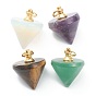 Natural & Synthetic Gemstone Pendants with Golden Brass Findings, Circular Cone