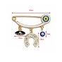 Evil Eye Alloy Rhinestone Arch/Musical Note/Hamsa Hand/Moon Charms Brooch, with Enamel, Golden