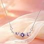 Brass Pave Purple Cubic Zirconia Flower Pendant Necklaces for Women