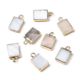 Natural Freshwater Shell Charms, with Golden Plated Iron Loops and Brass Edge, Rectangle