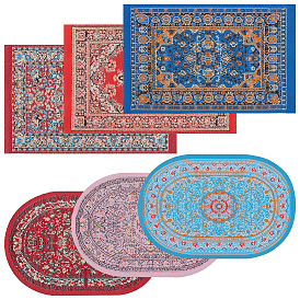 6шт. 6 стили тканевый ковер миниатюрные украшения, для садовых кукольных домиков, прямоугольник и овал