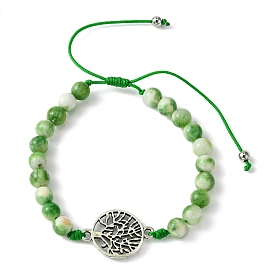 Natural Dyed White Jade Braided Bead Bracelets, Adjustable Nylon Thread Alloy Links Bracelet for Women