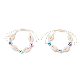 Bracelet de perles tressées en coquillage cauri naturel, Bracelet porte-bonheur en perles de mauvais œil en pâte polymère pour femme