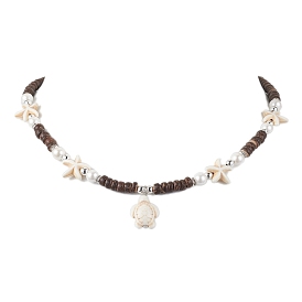 Женские ожерелья с подвеской из синтетической бирюзы в виде морской черепахи, с натуральными бусинами-колоннами из кокоса и жемчугом-ракушкой