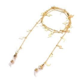 Chaînes de lunettes en laiton, tour de cou pour lunettes, avec fermoir pince de homard, chaînes de câble et extrémités de boucle en caoutchouc, lune et étoile et éclair