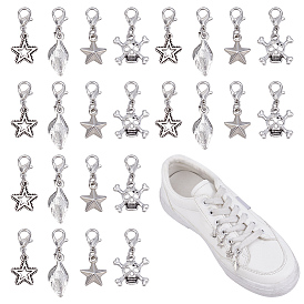 40шт 4 стили сплав подвески для обуви, Сплав с застежками когтя омара, череп из звездного листа