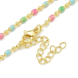 Brass Enamel Column Link Chain Necklaces, Real 18K Gold Plated, Lead Free & Cadmium Free & Nickel Free, Long-Lasting Plated