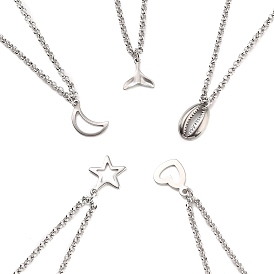 304 Stainless Steel Pendant Anklets, with Rolo Chains, Mixed Shapes