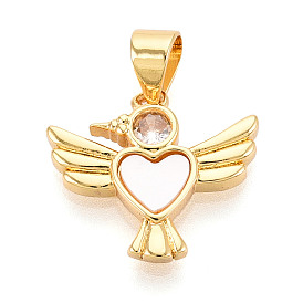 Латунные микропаве прозрачные подвески с фианитом, без кадмия и без свинца, с оболочкой, птица и сердце